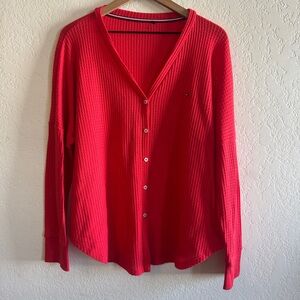 Tommy Hilfiger | bright red waffle knit blouse | L